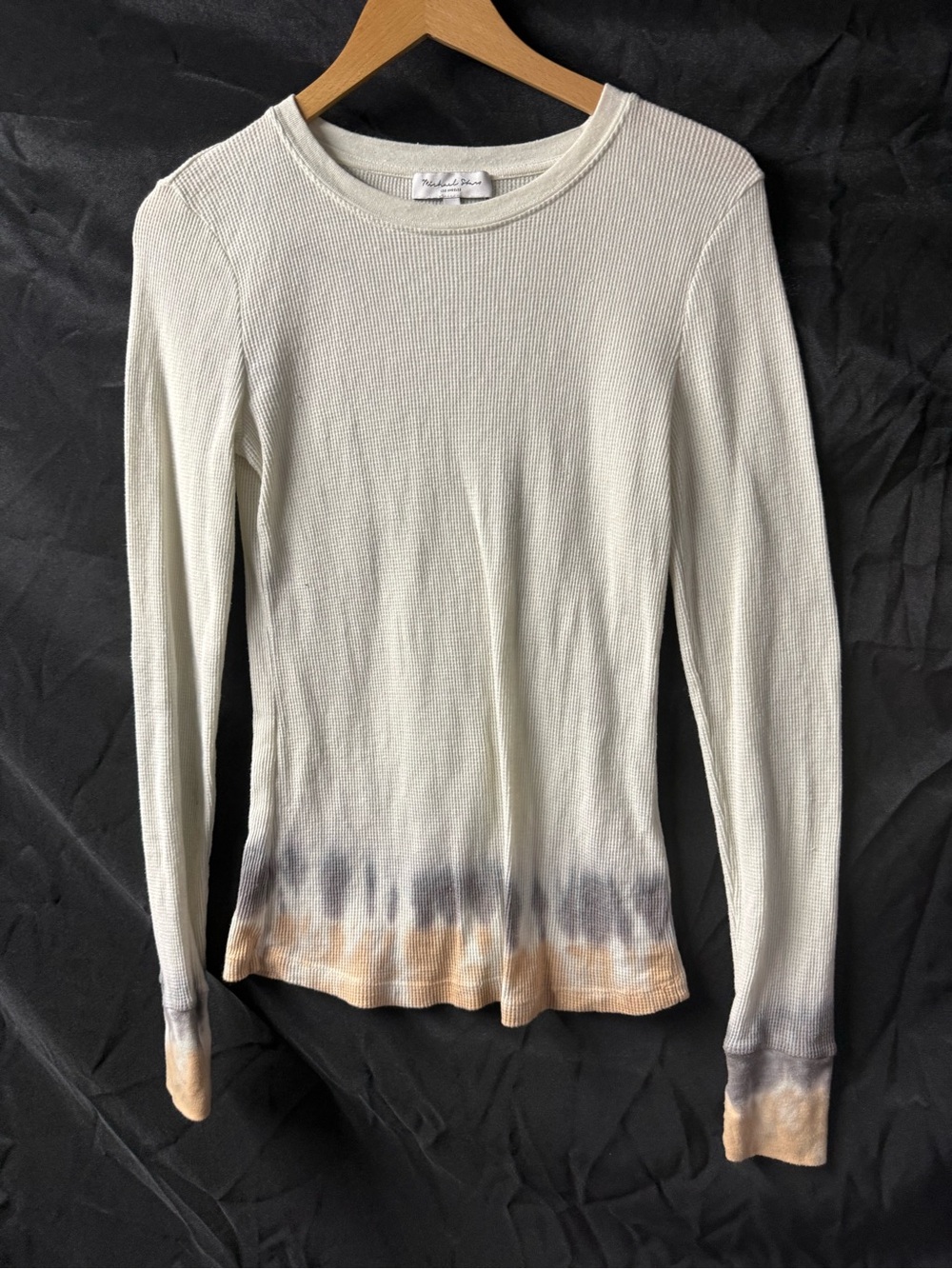 Micheal Stars Neutral Tie-Dye Hem Long-Sleeve Thermal Top size S